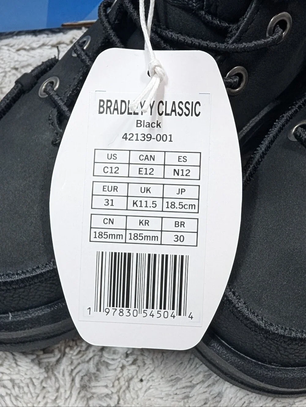 Hey Dude Bradley Classic Boot Boys Youth Size 12 Black 42139001 NEW WITH BOX.